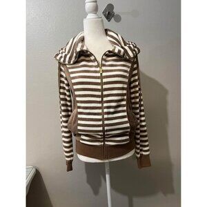 Calvin Klein Velour Srtiped Jacket Brown And Beige Size Small